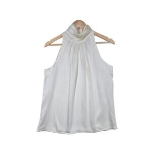 Vintage Y2K Chaus Satin Halter Blouse 10 Ivory Cowl Neck Old Money Minimalist